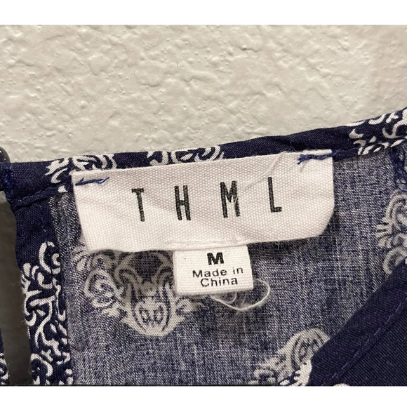 THML Halter Navy Blue Embroidered Top - Picture 2 of 4